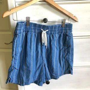 Madewell white striped pull on drawstring shorts